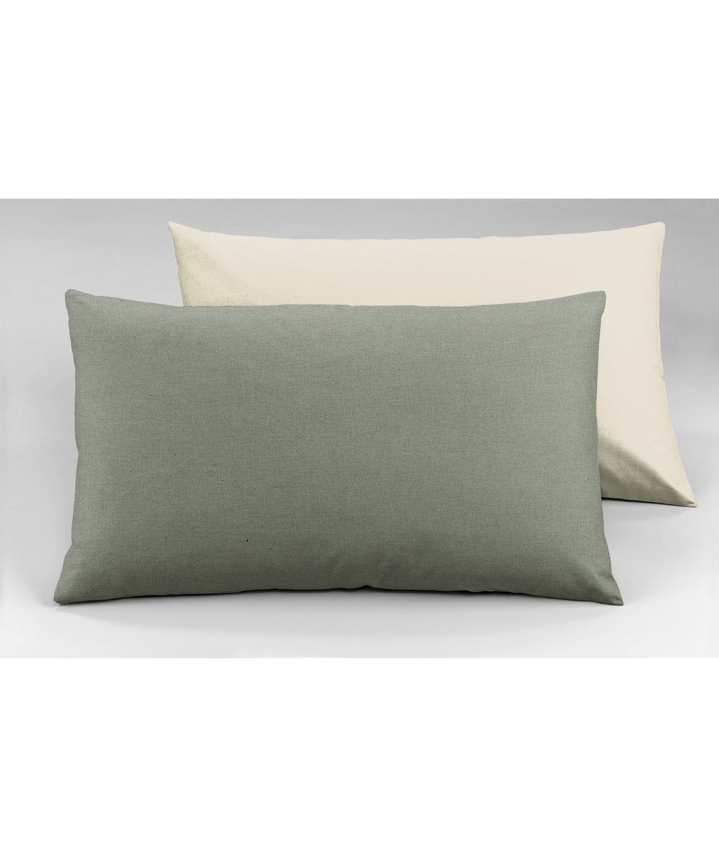 Coppia di federe Set di 2 federe bicolor bifaccia doubleface in cotone copricuscino guanciale letto 50x80 cm made in italy NATURALE/FUMO - NOVILUNIO.IT