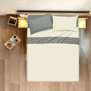 Completo letto lenzuola bicolor in 100% cotone made in Italy  NATURALE/GRIGIO FUMO