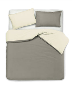 Set copripiumino federe letto bicolor double face parure copripiumino in cotone made in Italy NATURALE/TORTORA - NOVILUNIO.IT