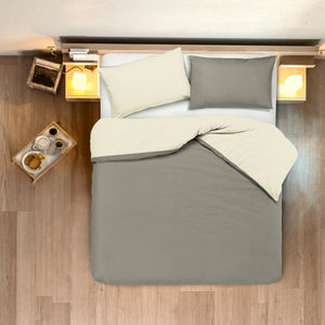 Set copripiumino federe letto bicolor double face parure copripiumino in cotone made in Italy NATURALE/TORTORA - NOVILUNIO.IT