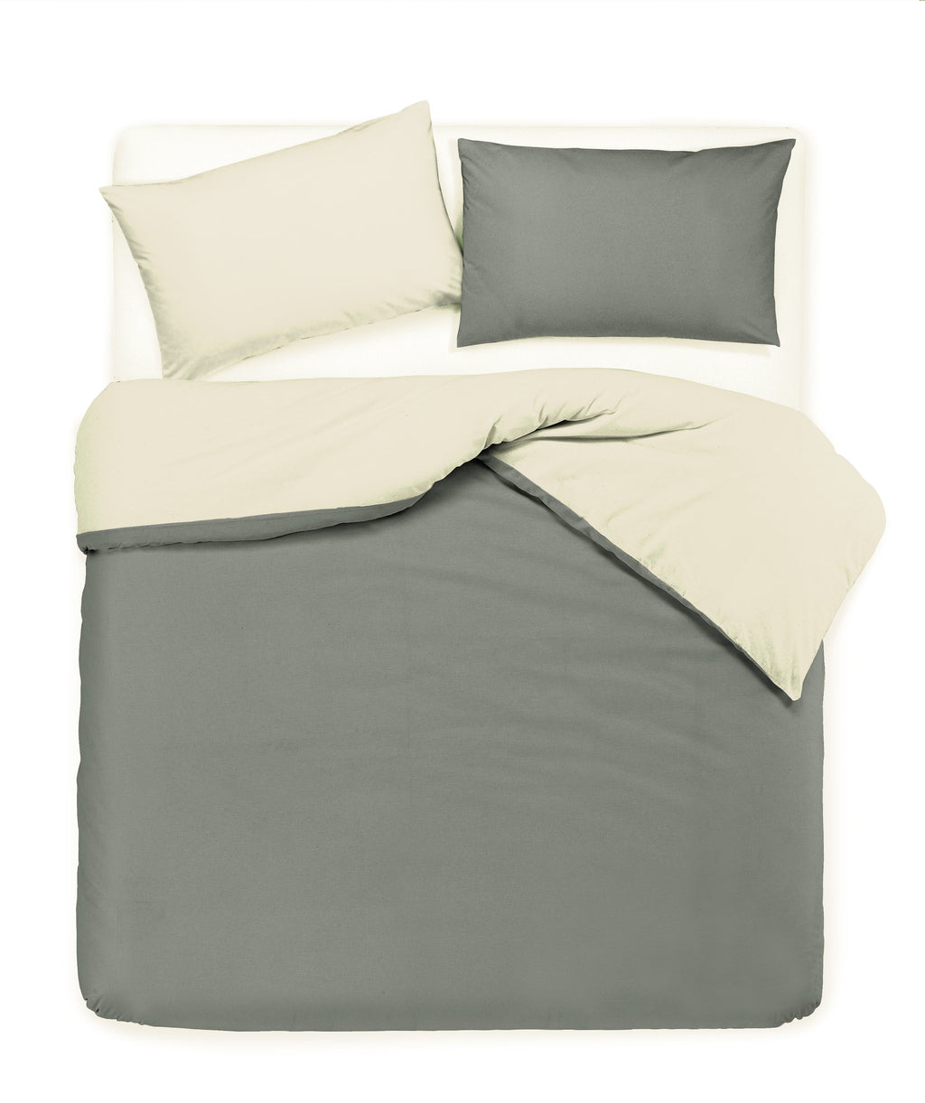 Set copripiumino federe letto bicolor double face parure copripiumino in cotone made in Italy NATURALE/FUMO - NOVILUNIO.IT