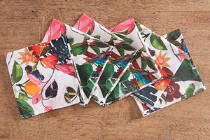 Set di 6 tovaglioli da tavola in stoffa 45 x 45 CM cotone stampa digitale dai colori vivi ed intensi lavabili in lavatrice made in Italy AMAZZONIA