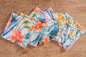 Set di 6 tovaglioli da tavola in stoffa 45 x 45 CM cotone stampa digitale dai colori vivi ed intensi lavabili in lavatrice made in Italy TROPICI