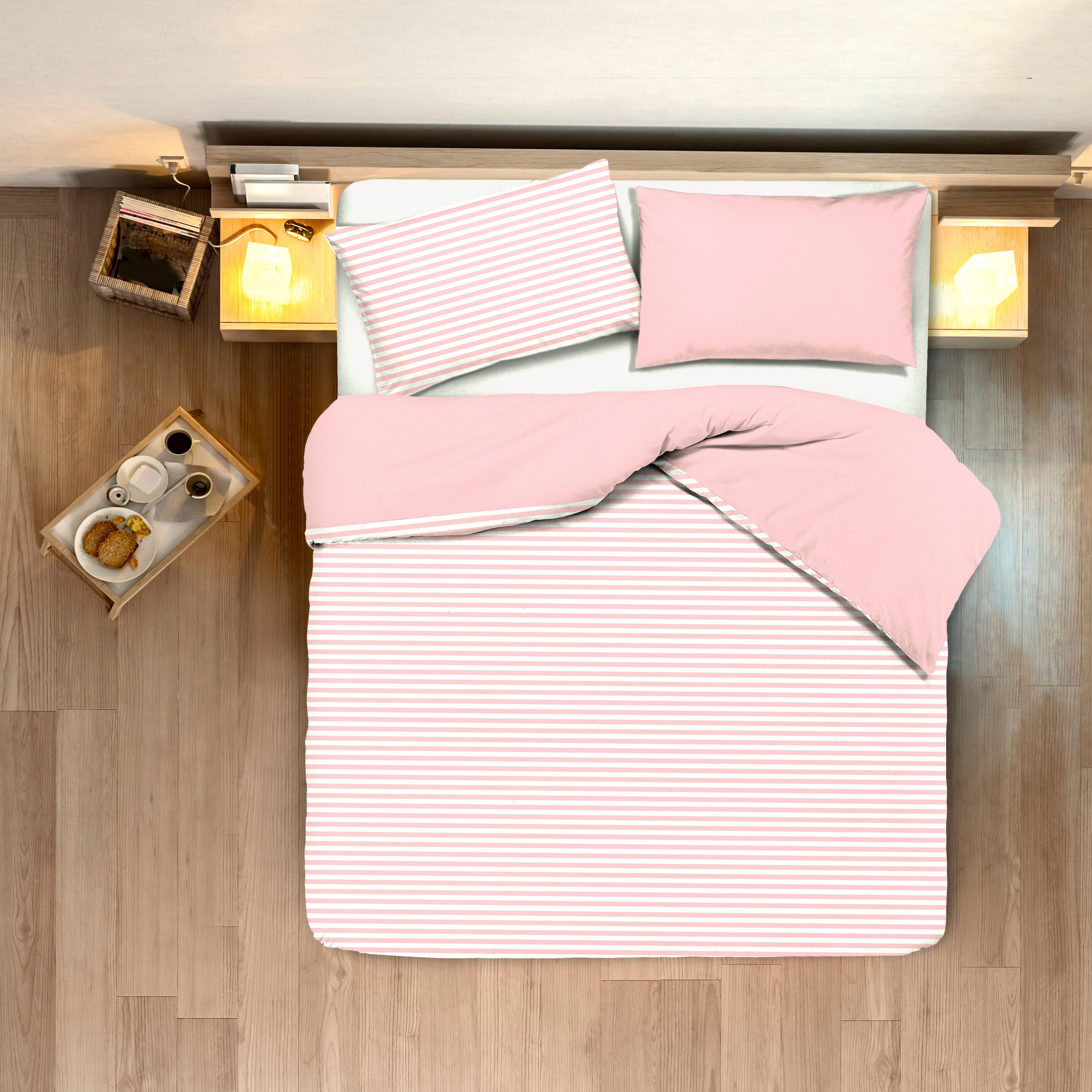 Set copripiumino federe bifaccia doubleface parure copripiumino stampa digitale 100% cotone Made in Italy RIGA MINI ROSA - NOVILUNIO.IT