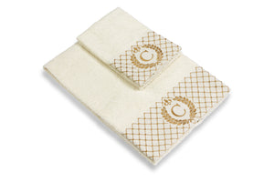 Set 2 asciugamani con iniziale asciugamano viso + asciugamano ospite Made in Italy
