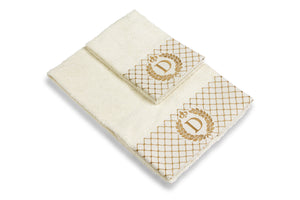 Set 2 asciugamani con iniziale asciugamano viso + asciugamano ospite Made in Italy