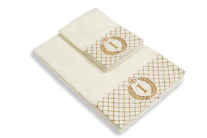 Set 2 asciugamani con iniziale asciugamano viso + asciugamano ospite Made in Italy