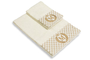 Set 2 asciugamani con iniziale asciugamano viso + asciugamano ospite Made in Italy