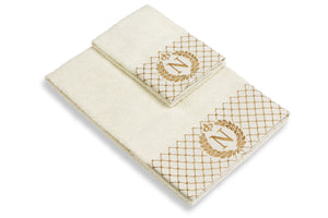 Set 2 asciugamani con iniziale asciugamano viso + asciugamano ospite Made in Italy