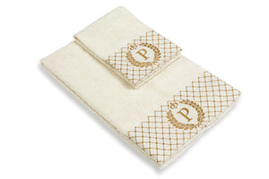 Set 2 asciugamani con iniziale asciugamano viso + asciugamano ospite Made in Italy