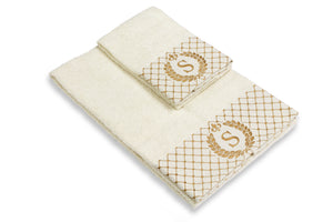 Set 2 asciugamani con iniziale asciugamano viso + asciugamano ospite Made in Italy