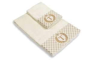 Set 2 asciugamani con iniziale asciugamano viso + asciugamano ospite Made in Italy