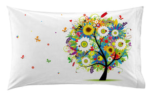 Coppia di federe set di 2 federe stampa digitale 100% cotone made in italy ALBERO FIORITO