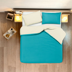 Set copripiumino federe letto bicolor double face parure copripiumino in cotone made in Italy NATURALE/VERDE AZZORRE - NOVILUNIO.IT