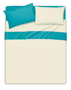Completo letto lenzuola bicolor in 100% cotone made in Italy NATURALE/VERDE AZZORRE