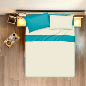 Completo letto lenzuola bicolor in 100% cotone made in Italy NATURALE/VERDE AZZORRE