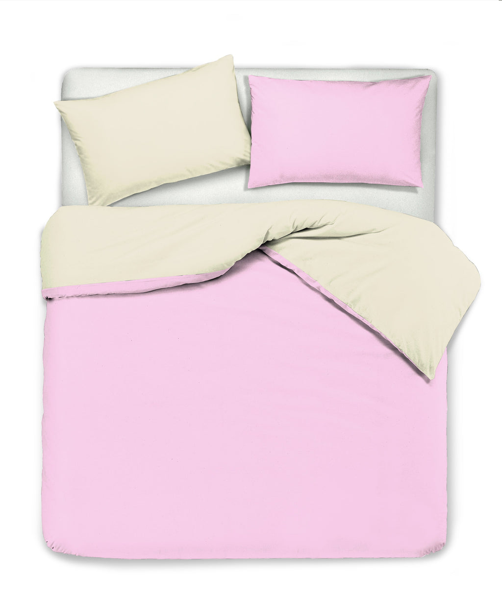 Set copripiumino federe letto bicolor double face parure copripiumino in cotone made in Italy NATURALE/ROSA - NOVILUNIO.IT