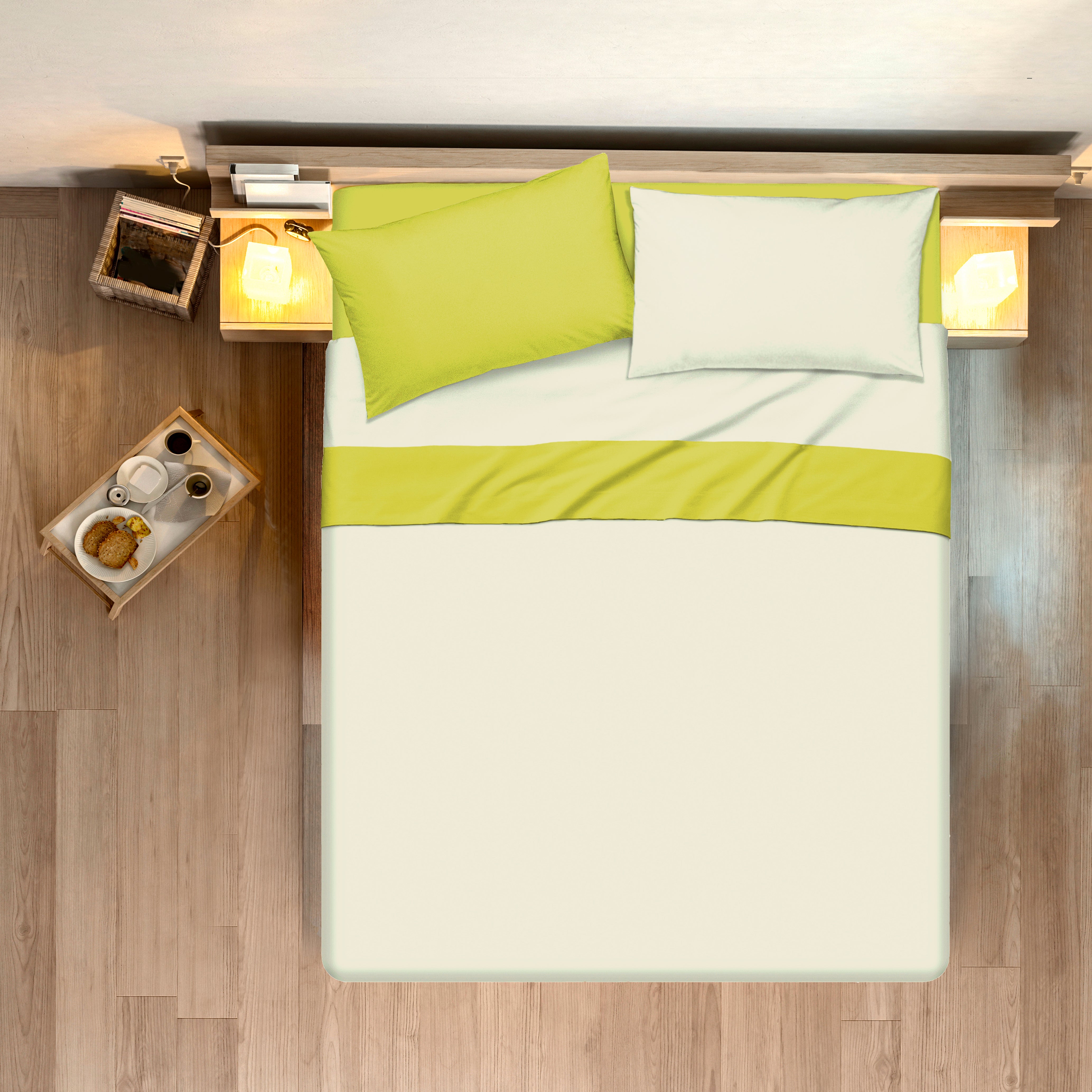 Completo letto lenzuola bicolor in 100% cotone made in Italy NATURALE/GIALLO SOLE