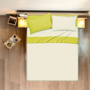 Completo letto lenzuola bicolor in 100% cotone made in Italy NATURALE/GIALLO SOLE