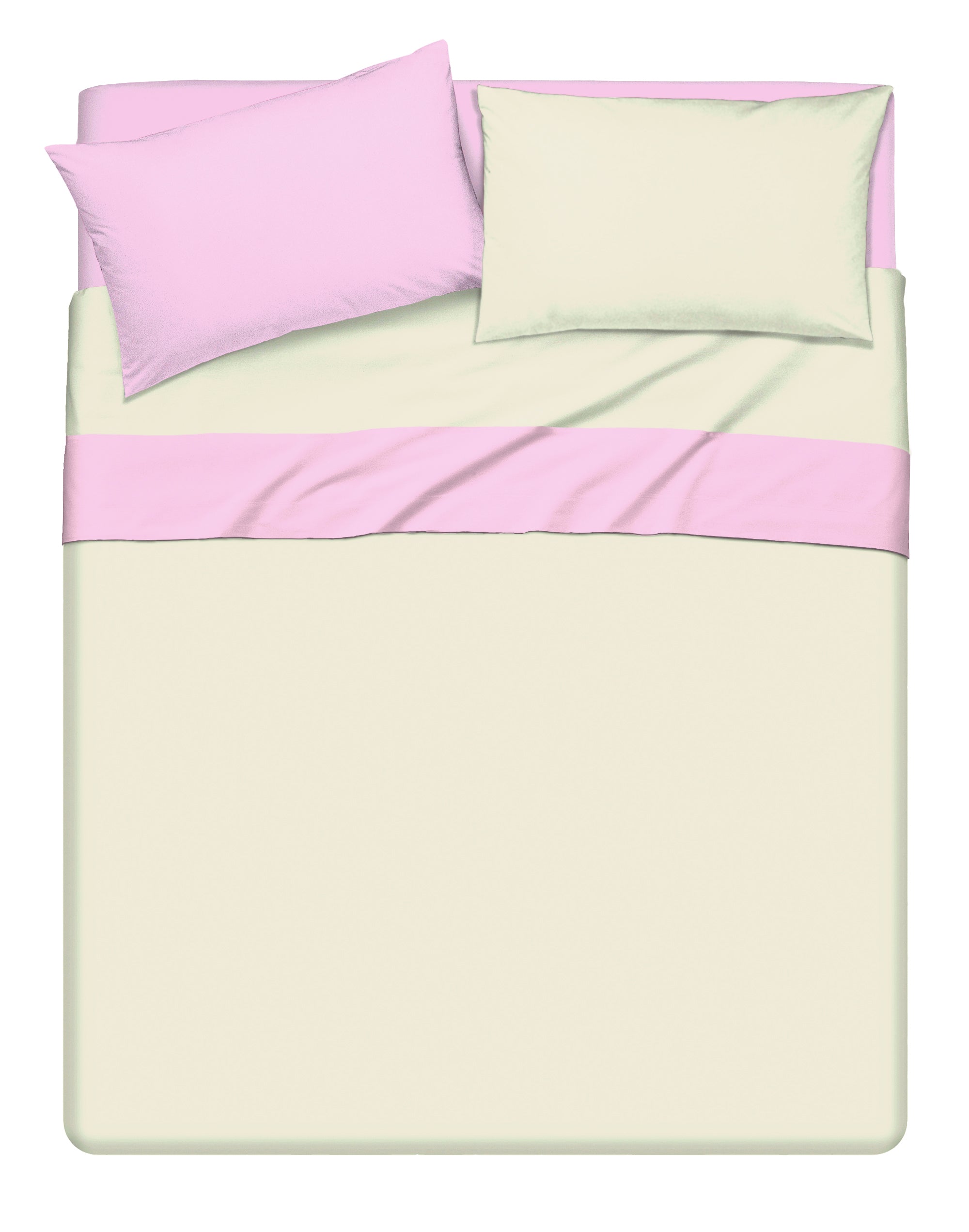 Completo letto lenzuola bicolor in 100% cotone made in Italy NATURALE/ROSA