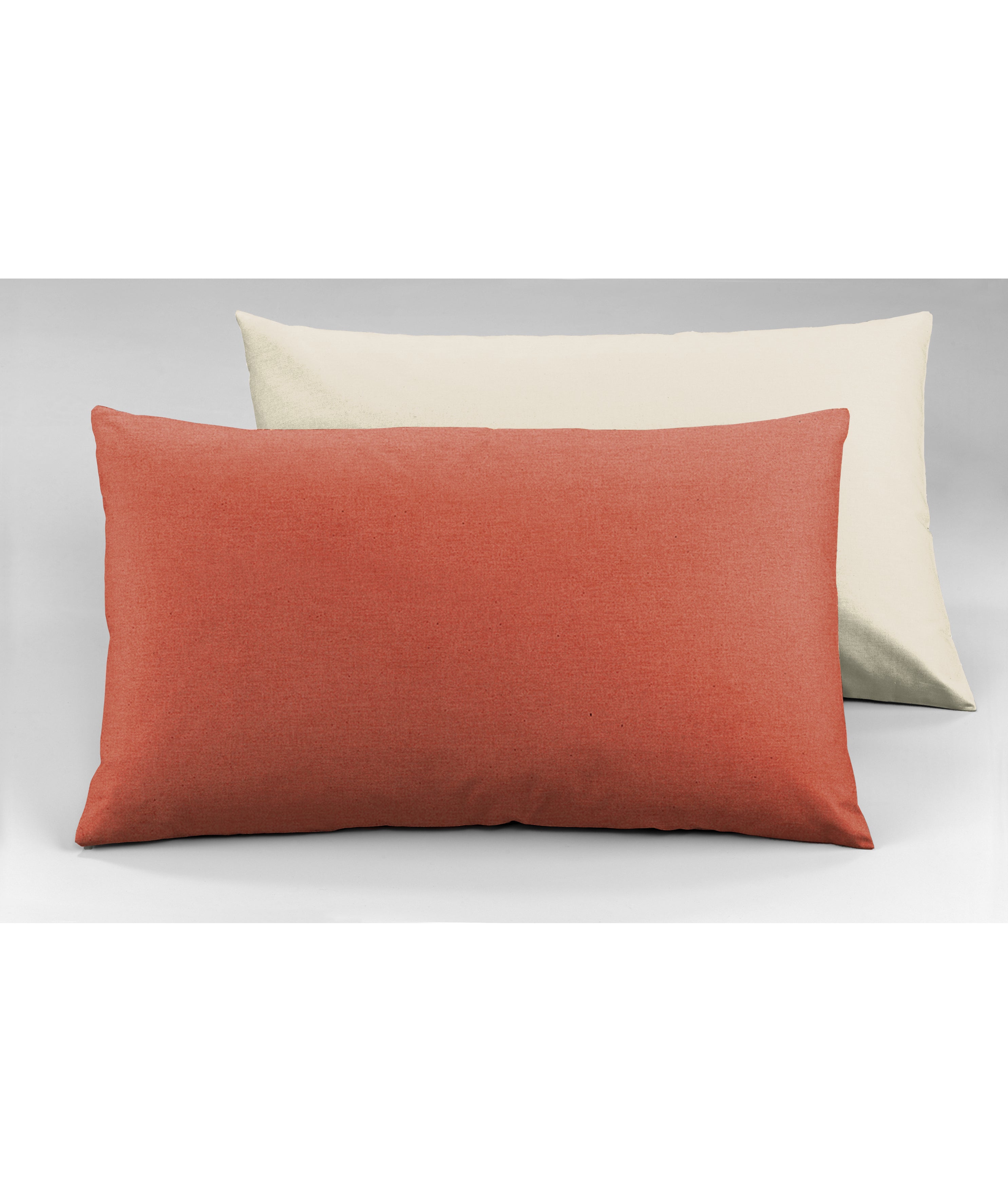 Coppia di federe Set di 2 federe bicolor bifaccia doubleface in cotone copricuscino guanciale letto 50x80 cm made in italy NATURALE/CORALLO - NOVILUNIO.IT