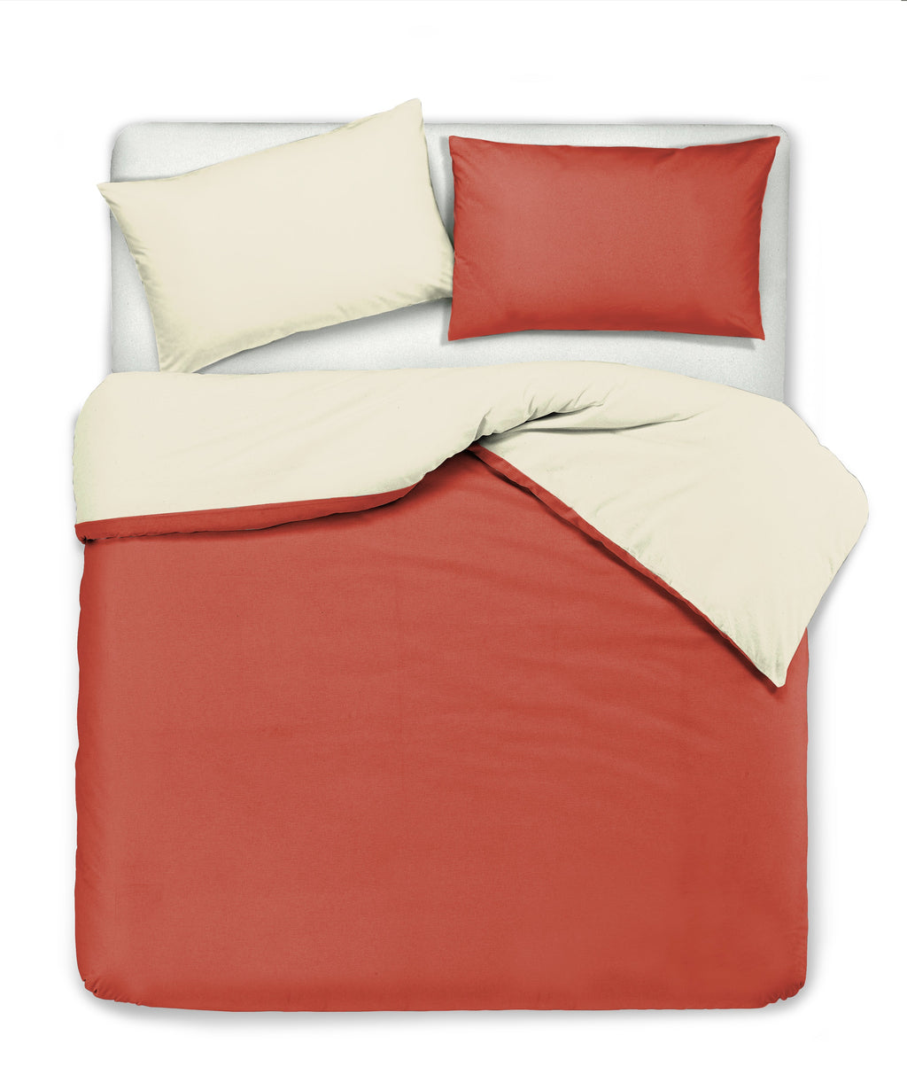 Set copripiumino federe letto bicolor double face parure copripiumino in cotone made in Italy NATURALE/CORALLO - NOVILUNIO.IT
