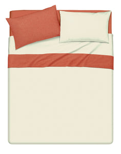 Completo letto lenzuola bicolor in 100% cotone made in Italy NATURALE/CORALLO