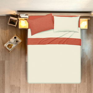 Completo letto lenzuola bicolor in 100% cotone made in Italy NATURALE/CORALLO
