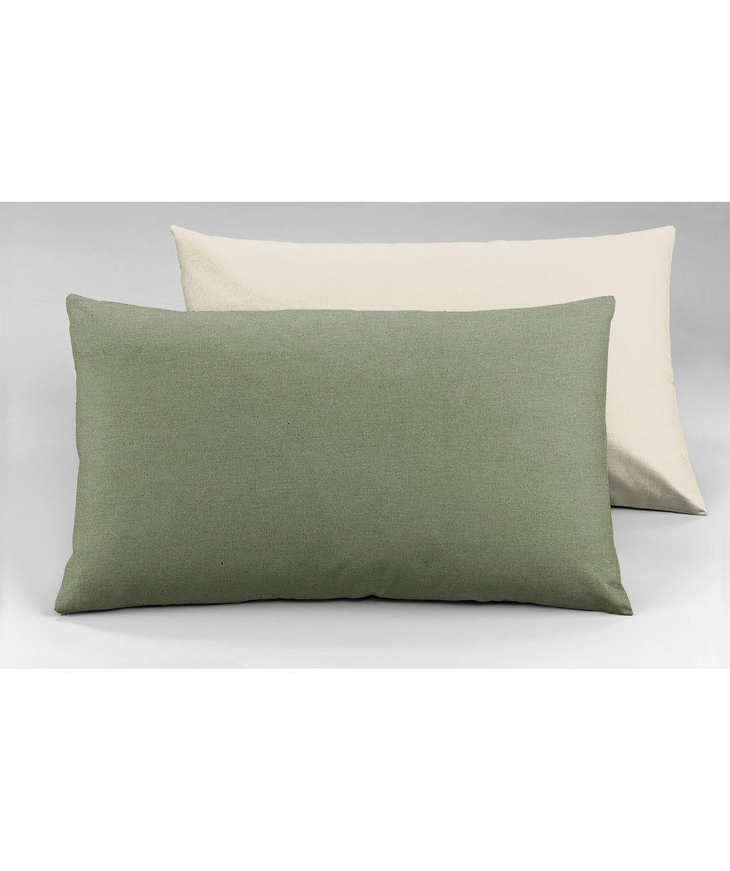 Coppia di federe Set di 2 federe bicolor bifaccia doubleface in cotone copricuscino guanciale letto 50x80 cm made in italy NATURALE/SALVIA - NOVILUNIO.IT