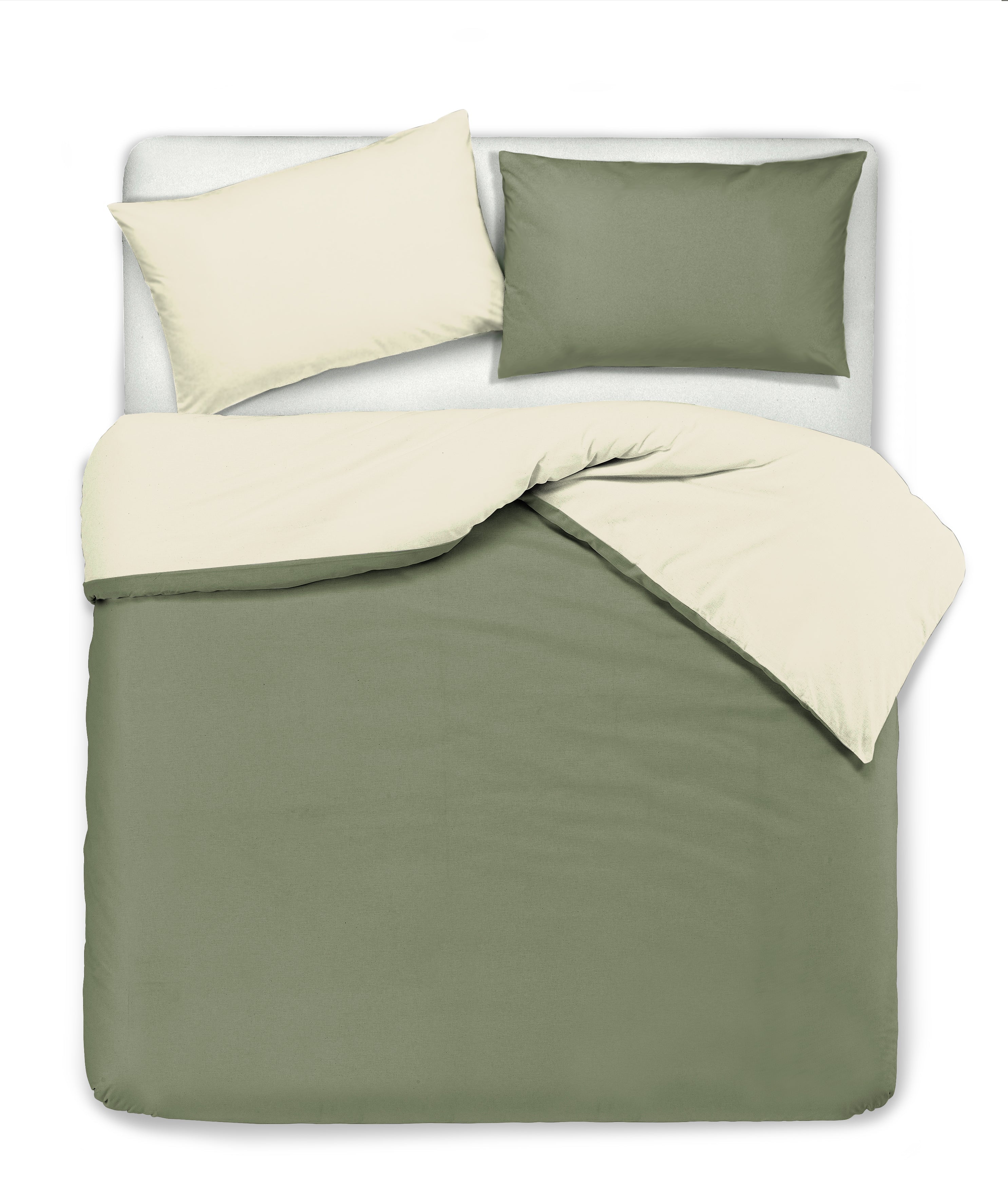 Set copripiumino federe letto bicolor double face parure copripiumino in cotone made in Italy NATURALE/SALVIA - NOVILUNIO.IT