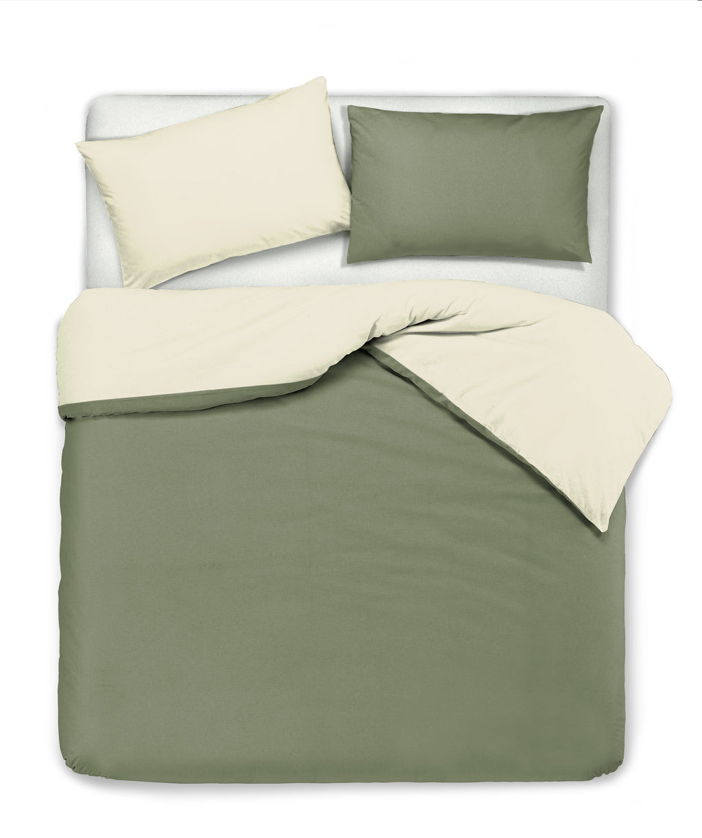 Set copripiumino federe letto bicolor double face parure copripiumino in cotone made in Italy NATURALE/SALVIA - NOVILUNIO.IT