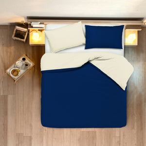 Set copripiumino federe letto bicolor double face parure copripiumino in cotone made in Italy NATURALE/BLU NOTTE - NOVILUNIO.IT