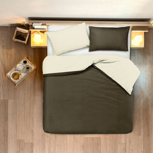 Set copripiumino federe letto bicolor double face parure copripiumino in cotone made in Italy NATURALE/CACAO - NOVILUNIO.IT