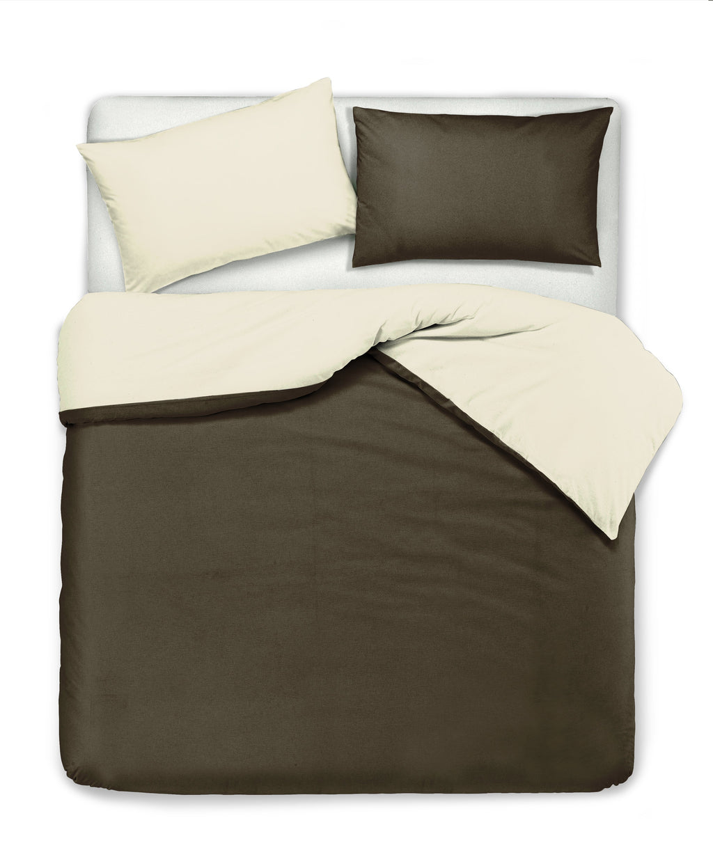 Set copripiumino federe letto bicolor double face parure copripiumino in cotone made in Italy NATURALE/CACAO - NOVILUNIO.IT