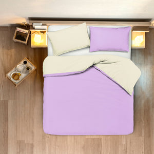 Set copripiumino federe letto bicolor double face parure copripiumino in cotone made in Italy NATURALE/GLICINE - NOVILUNIO.IT