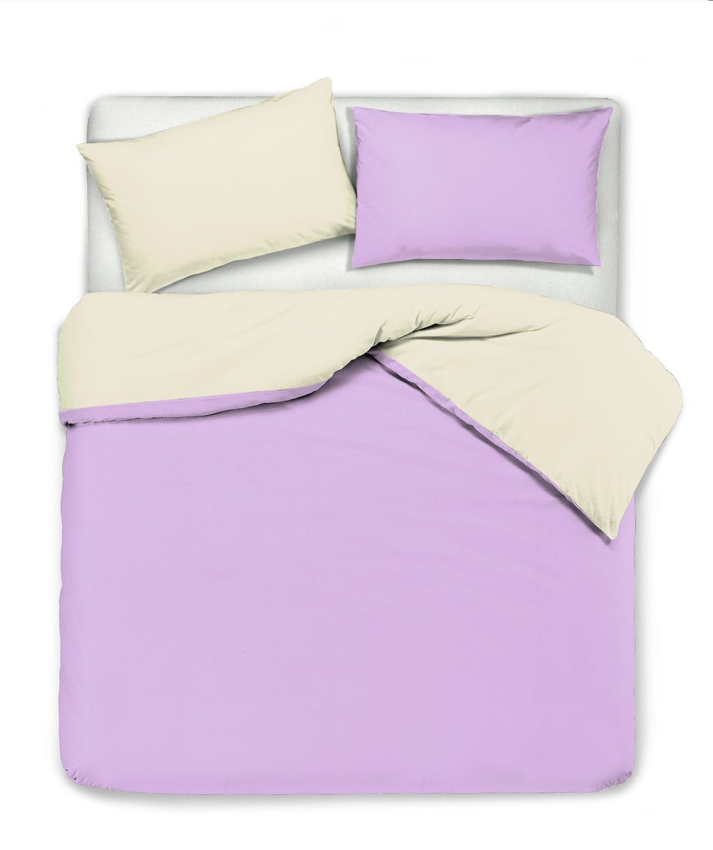 Set copripiumino federe letto bicolor double face parure copripiumino in cotone made in Italy NATURALE/GLICINE - NOVILUNIO.IT