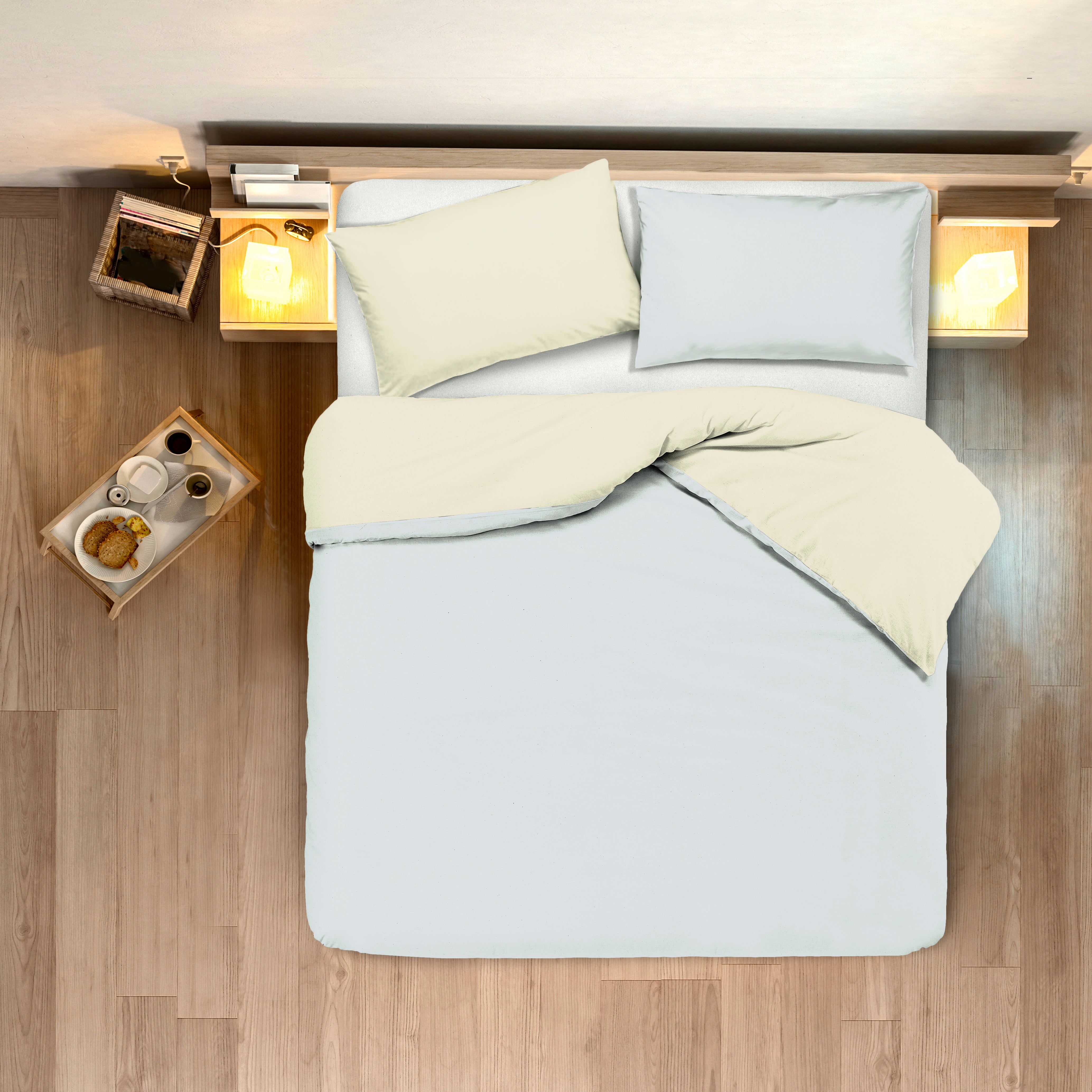 Set copripiumino federe letto bicolor double face parure copripiumino in cotone made in Italy NATURALE/GRIGIO PERLA - NOVILUNIO.IT
