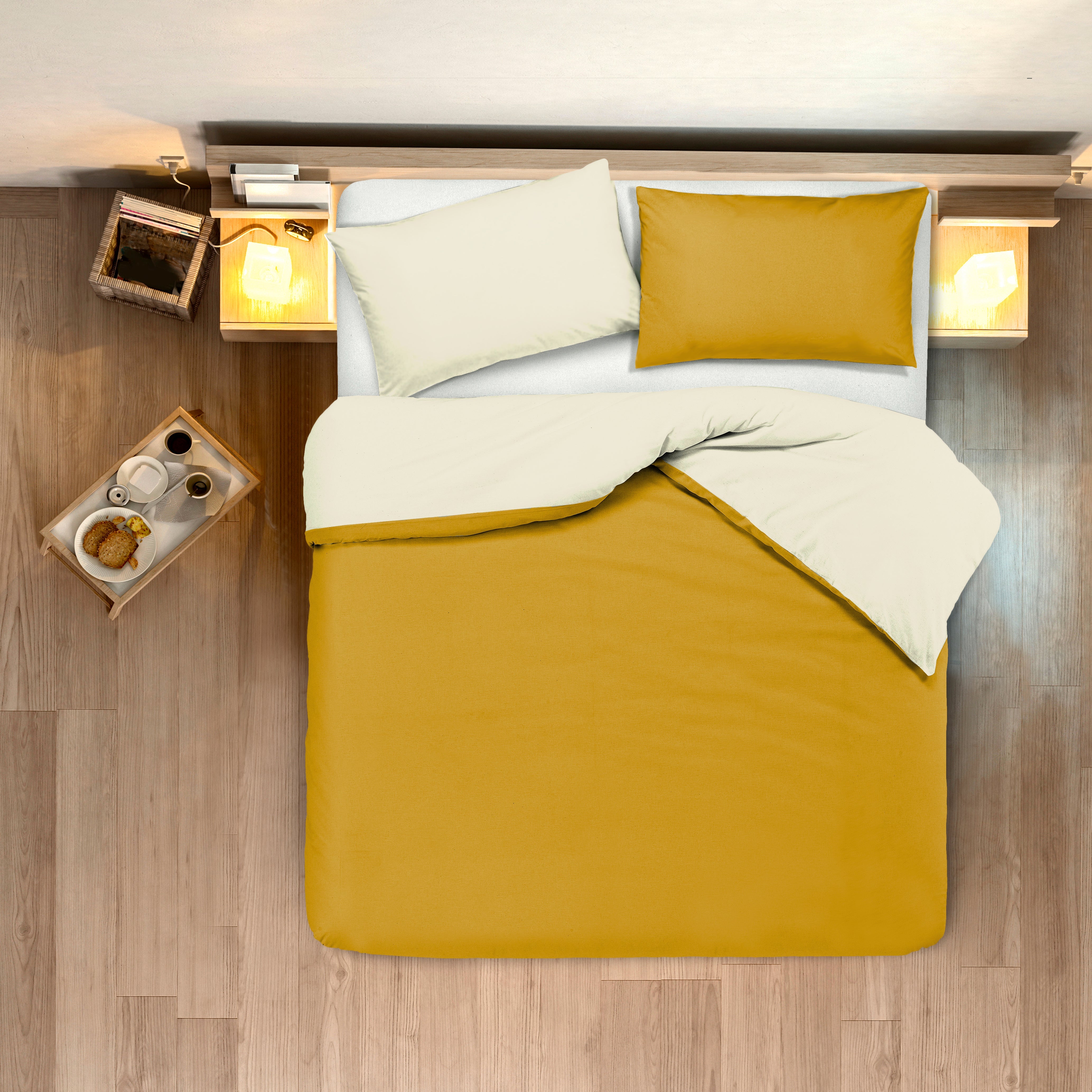 Set copripiumino federe letto bicolor double face parure copripiumino in cotone made in Italy NATURALE/OCRA - NOVILUNIO.IT