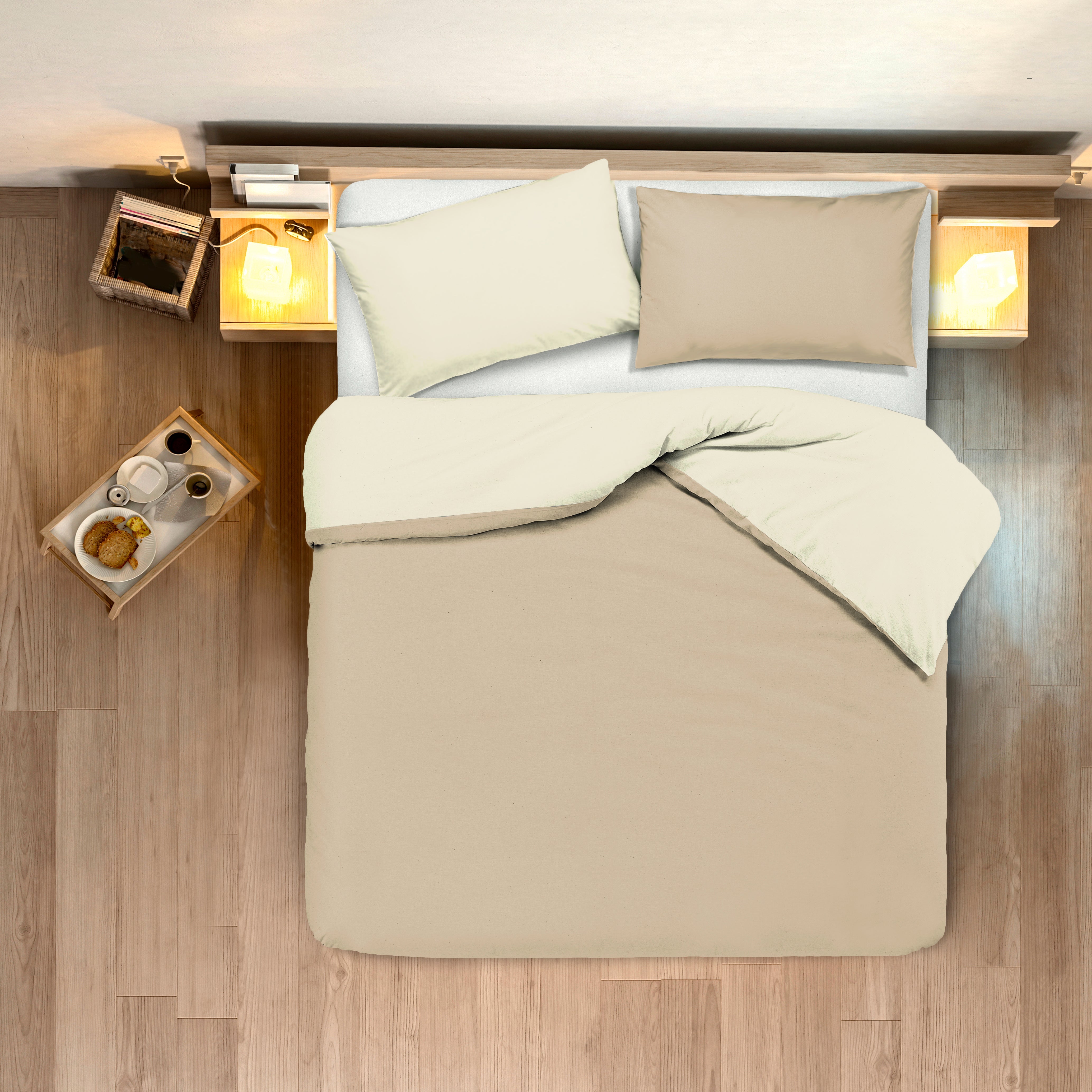 Set copripiumino federe letto bicolor double face parure copripiumino in cotone made in Italy NATURALE/SABBIA - NOVILUNIO.IT