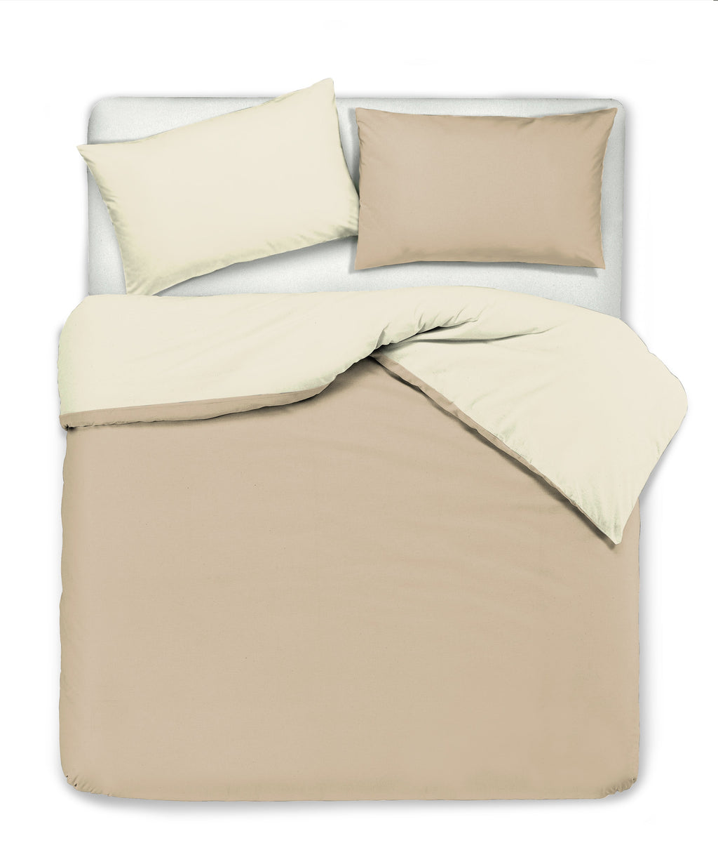 Set copripiumino federe letto bicolor double face parure copripiumino in cotone made in Italy NATURALE/SABBIA - NOVILUNIO.IT