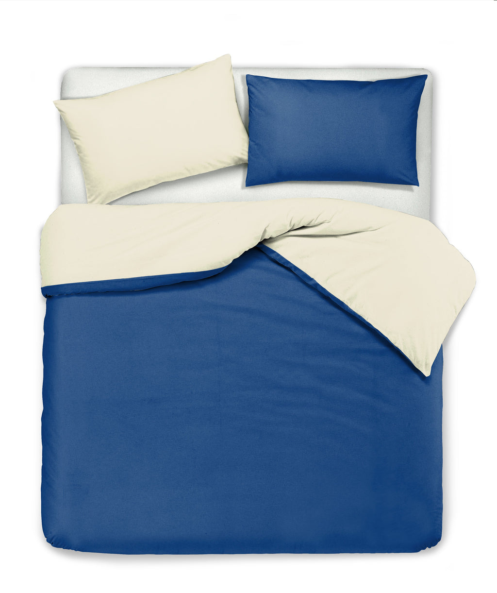 Set copripiumino federe letto bicolor double face parure copripiumino in cotone made in Italy NATURALE/BLUETTE - NOVILUNIO.IT
