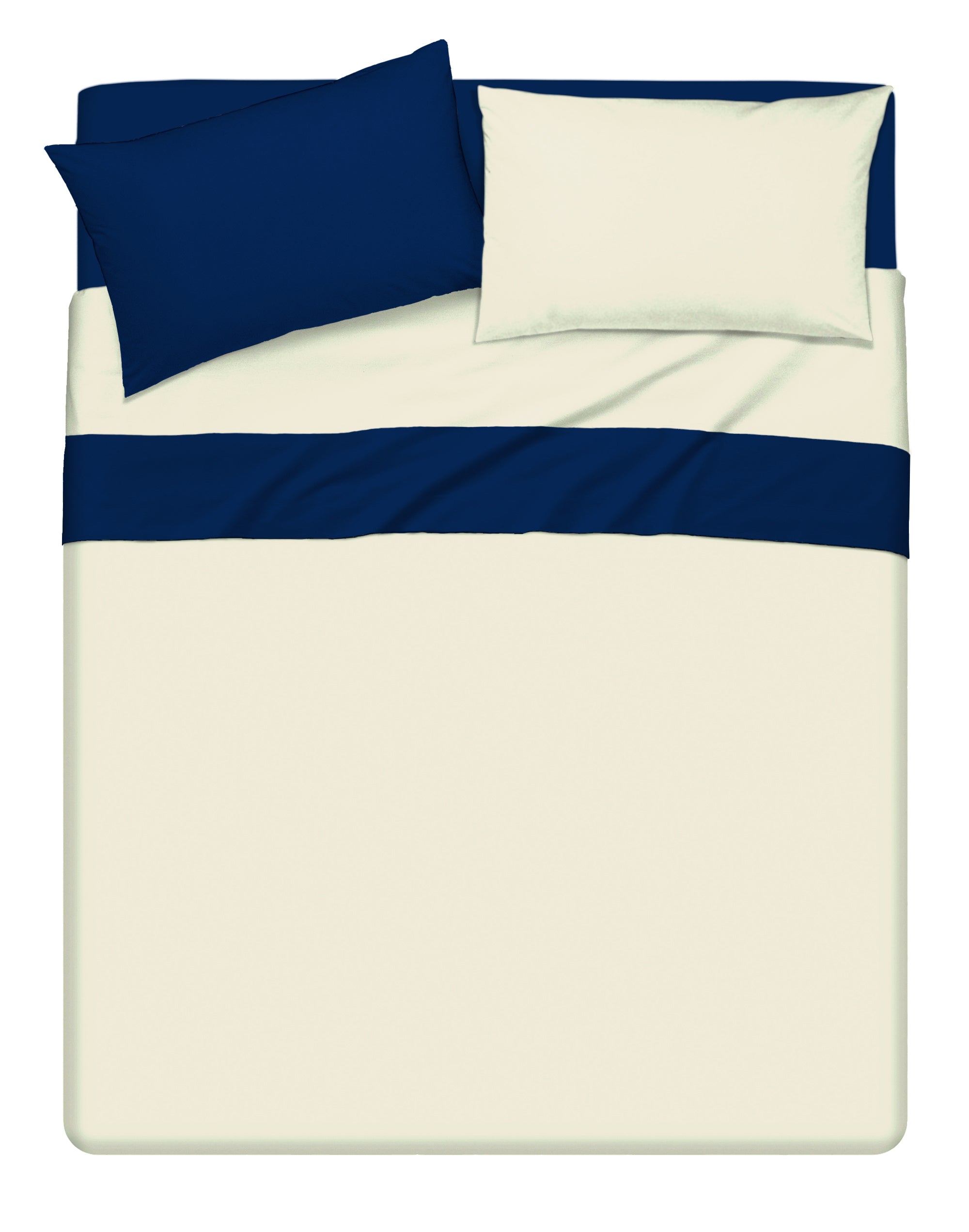 Completo letto lenzuola bicolor in 100% cotone made in Italy  NATURALE/BLU NOTTE