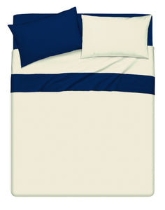 Completo letto lenzuola bicolor in 100% cotone made in Italy  NATURALE/BLU NOTTE