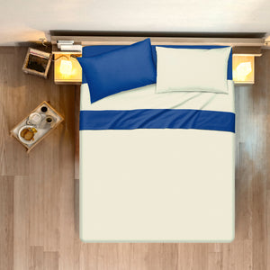 Completo letto lenzuola bicolor in 100% cotone made in Italy  NATURALE/BLUETTE