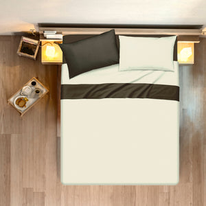 Completo letto lenzuola bicolor in 100% cotone made in Italy NATURALE/CACAO