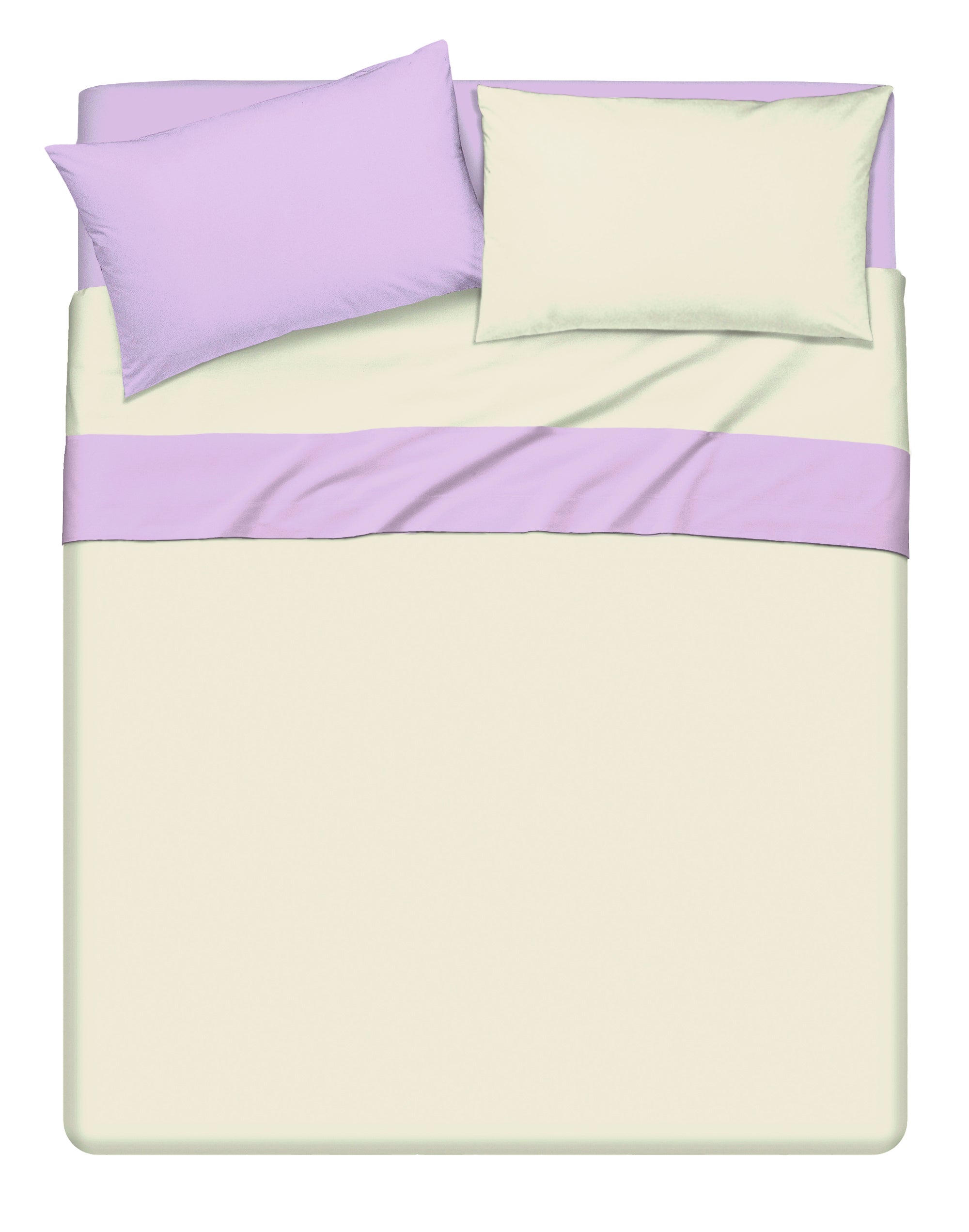 Completo letto lenzuola bicolor in 100% cotone made in Italy NATURALE/GLICINE