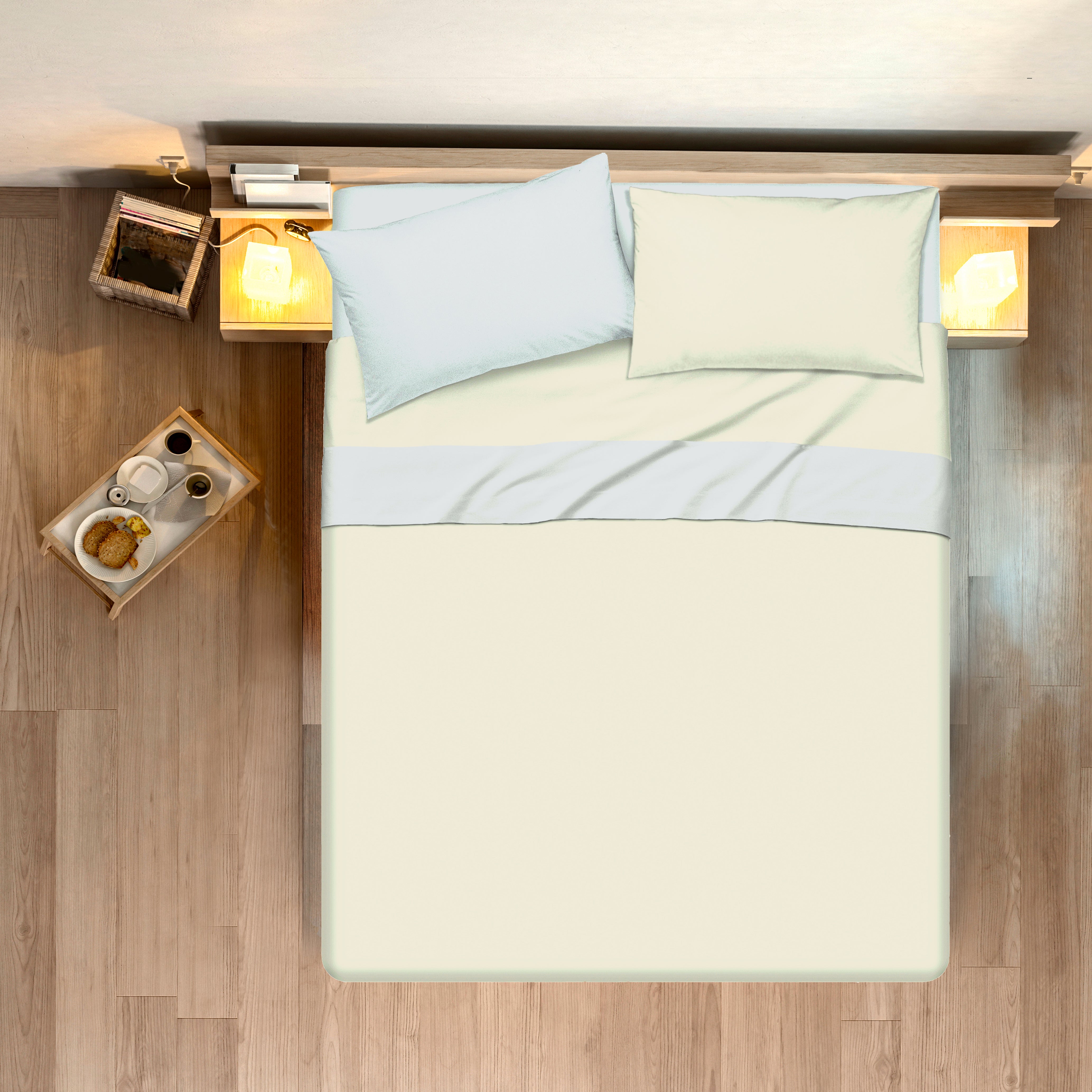 Completo letto lenzuola bicolor in 100% cotone made in Italy NATURALE/GRIGIO PERLA