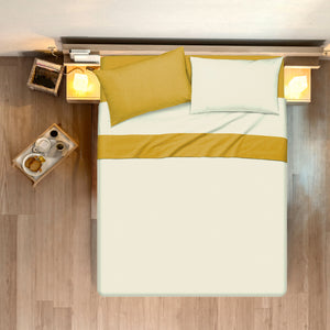 Completo letto lenzuola bicolor in 100% cotone made in Italy NATURALE/OCRA