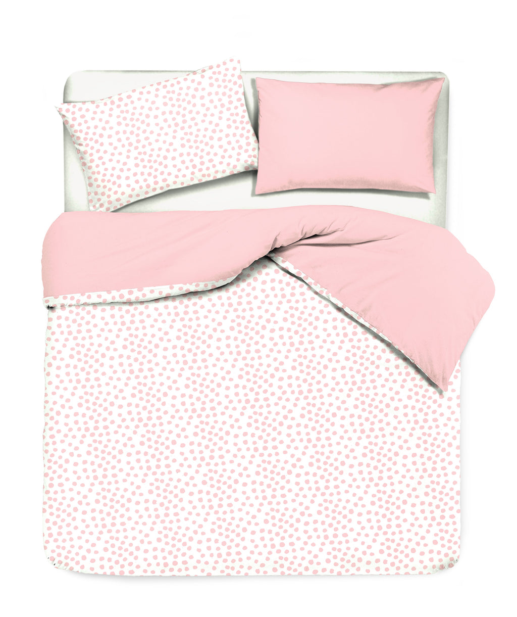 Set copripiumino federe bifaccia doubleface parure copripiumino stampa digitale 100% cotone Made in Italy DOT MINI ROSA - NOVILUNIO.IT