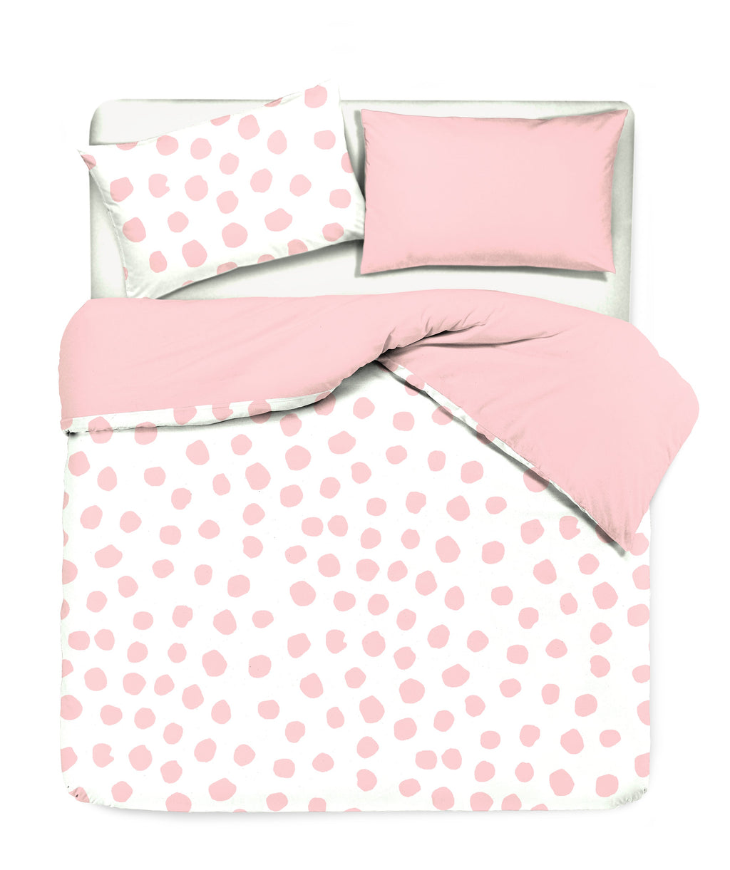 Set copripiumino federe bifaccia doubleface parure copripiumino stampa digitale 100% cotone Made in Italy DOT MAXI ROSA - NOVILUNIO.IT